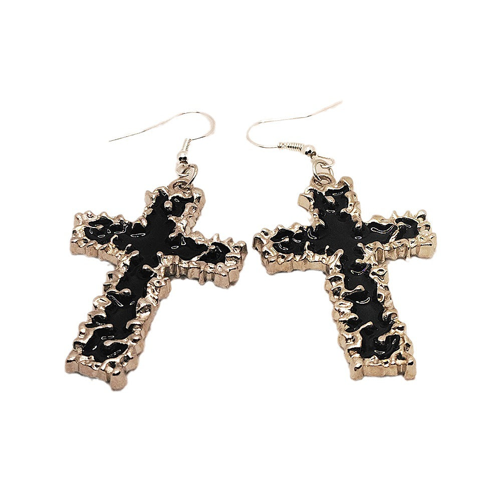 Wholesale Goth Oil Drop Cross Alloy Earrings